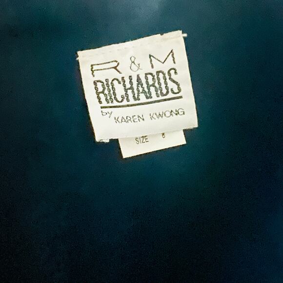 R & M Richards By Karen Kwong Button Up Two Piece Shirt Pants Set Size 8 Navy - Picture 3 of 10